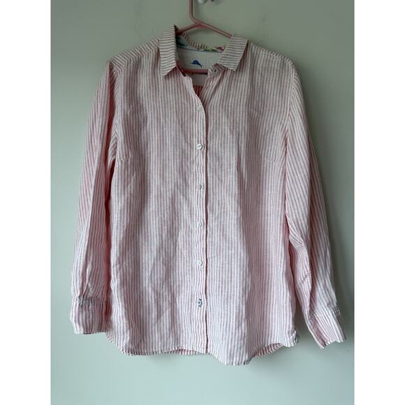 Tommy Bahama Tops - TOMMY BAHAMA Women’s M Shirt 100% Linen Button Front Long Sleeve Striped Beachy